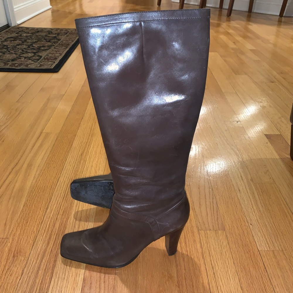 Brown leather boots.